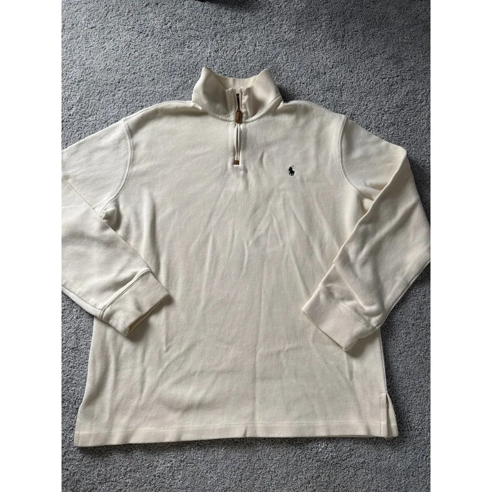 Polo Ralph Lauren Mens Cream Quarter Estate‎ Rib Zip Pullover Sweater XXL Horse